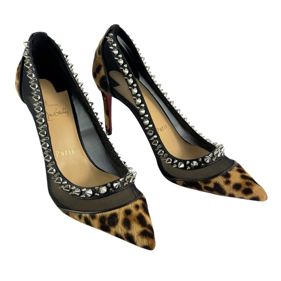 CHRISTIAN LOUBOUTIN Galativi Spikes 85 Leopard Mesh Heels Pump 37 - 7US - Picture 5 of 11